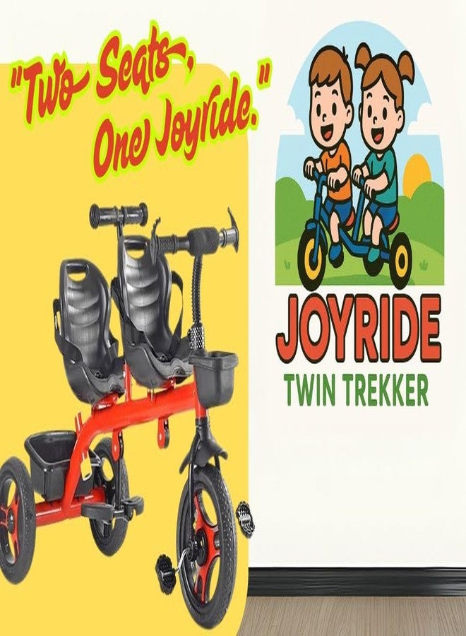 JoyRide Twin Trekkers Kids Tricycle with Parental Adjust Push Handle Children Seat Belt Dual Steering 2 footrest 2 Big seat Kids trikes Ride on Cycle Outdoor Toddler Bicycle for Boys & Girls (RED) - Image 2